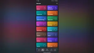 AniFam genres screen: a grid of genre tiles from action to fantasy