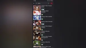 AniFam search results for a series name, with poster cards and episode counts